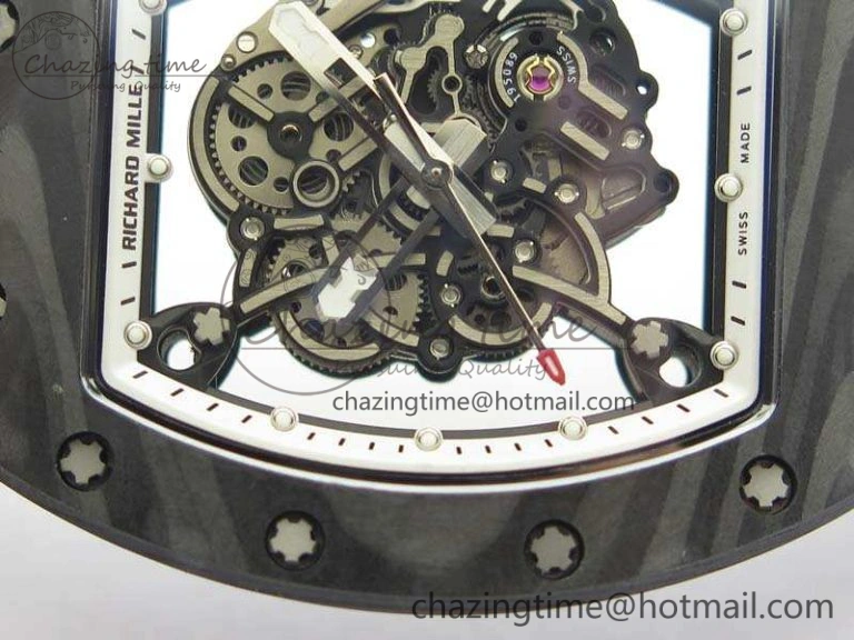 RM055 Forged Carbon Case KVF Best Edition Skeleton Dial White Inner Bezel On Rubber Strap MIYOTA8215
