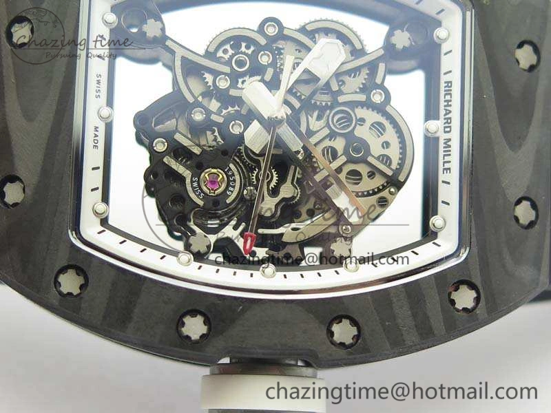 RM055 Forged Carbon Case KVF Best Edition Skeleton Dial White Inner Bezel On Rubber Strap MIYOTA8215