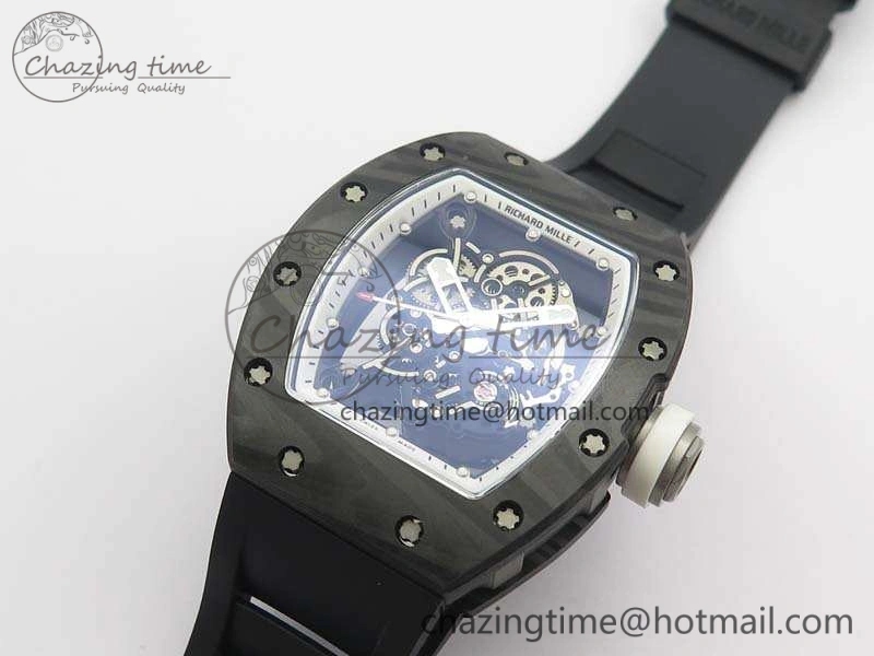 RM055 Forged Carbon Case KVF Best Edition Skeleton Dial White Inner Bezel On Rubber Strap MIYOTA8215
