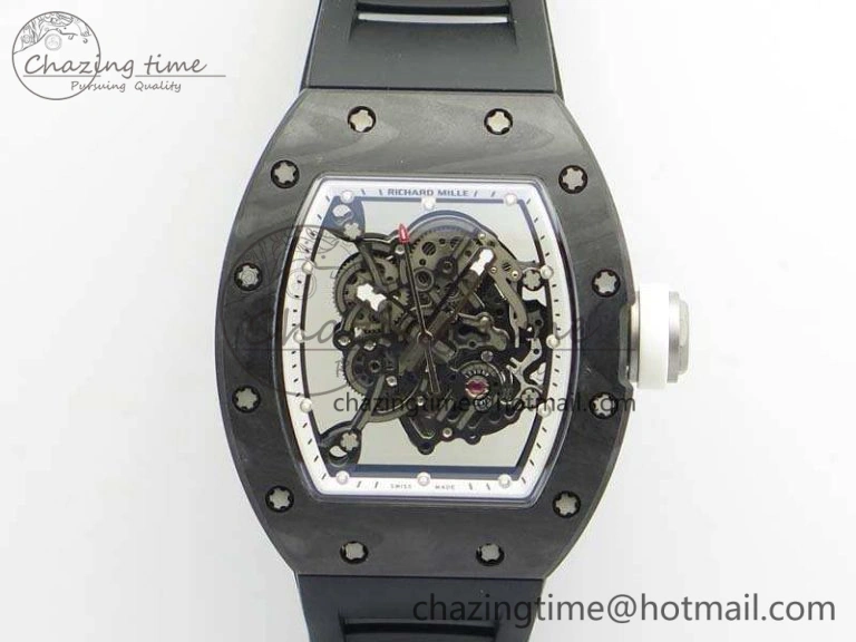 RM055 Forged Carbon Case KVF Best Edition Skeleton Dial White Inner Bezel On Rubber Strap MIYOTA8215