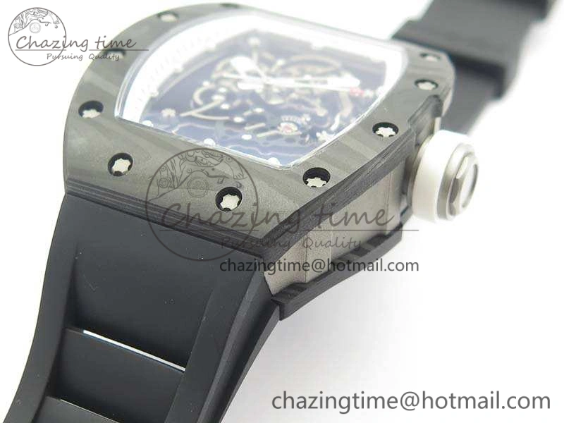 RM055 Forged Carbon Case KVF Best Edition Skeleton Dial White Inner Bezel On Rubber Strap MIYOTA8215