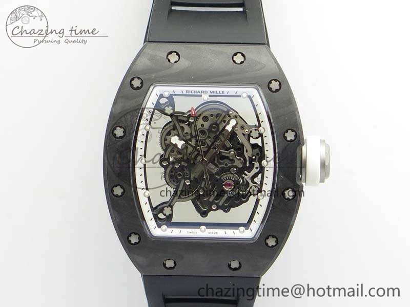 RM055 Forged Carbon Case KVF Best Edition Skeleton Dial White Inner Bezel On Rubber Strap MIYOTA8215