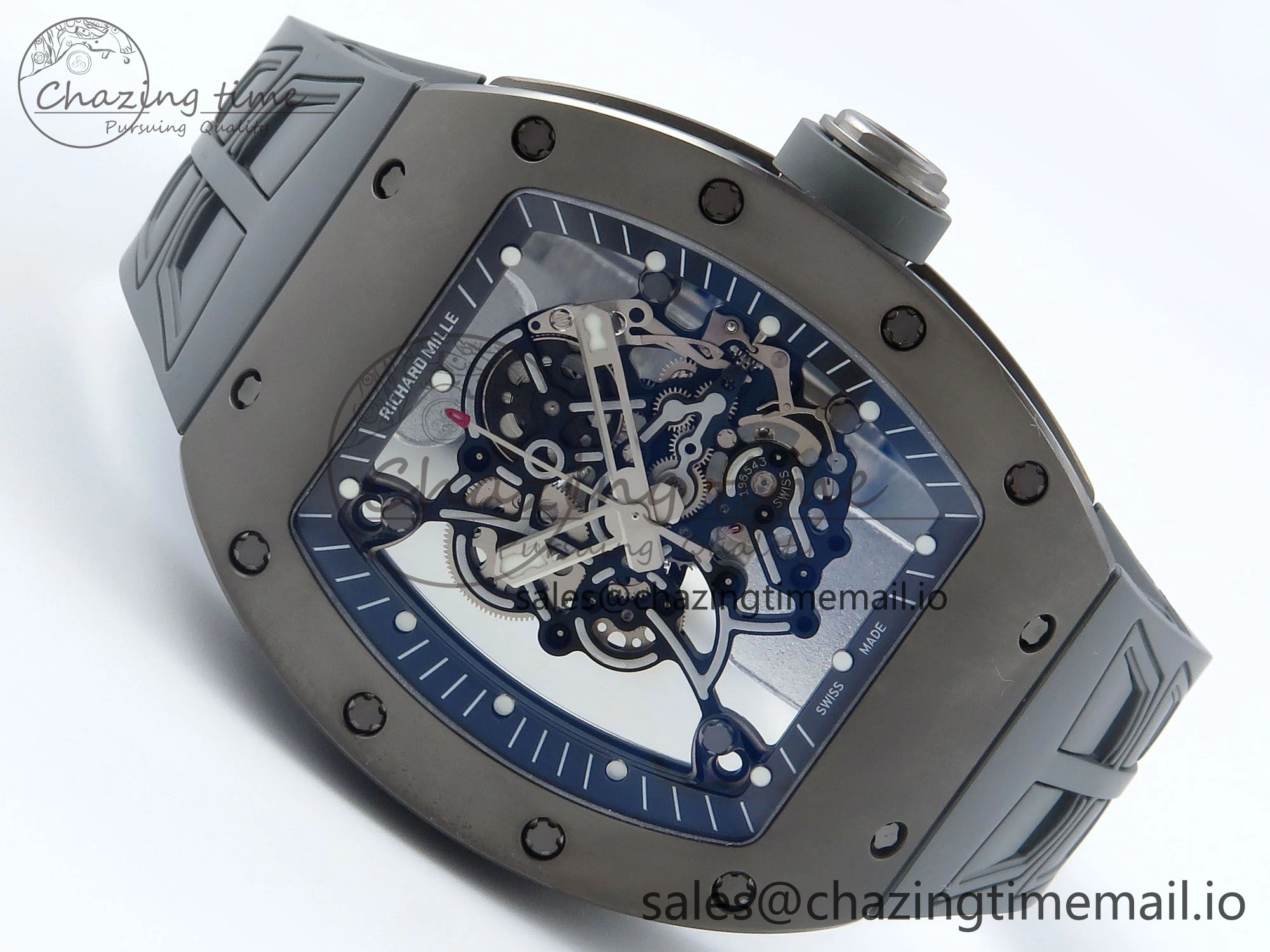RM055 Gray Ceramic ZF 1:1 Best Edition on Gray Shark Rubber Strap RMUL2 Super Clone