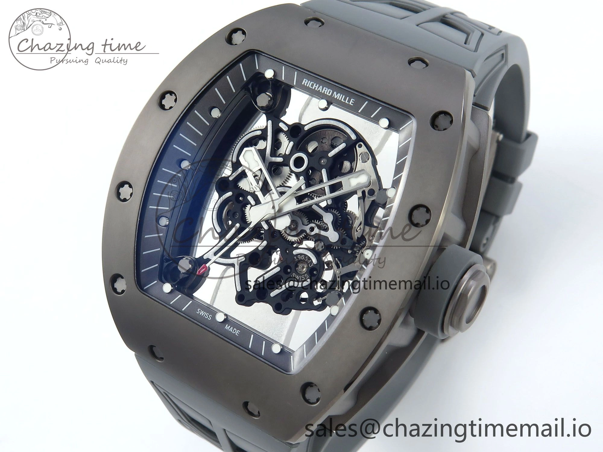 RM055 Gray Ceramic ZF 1:1 Best Edition on Gray Shark Rubber Strap RMUL2 Super Clone