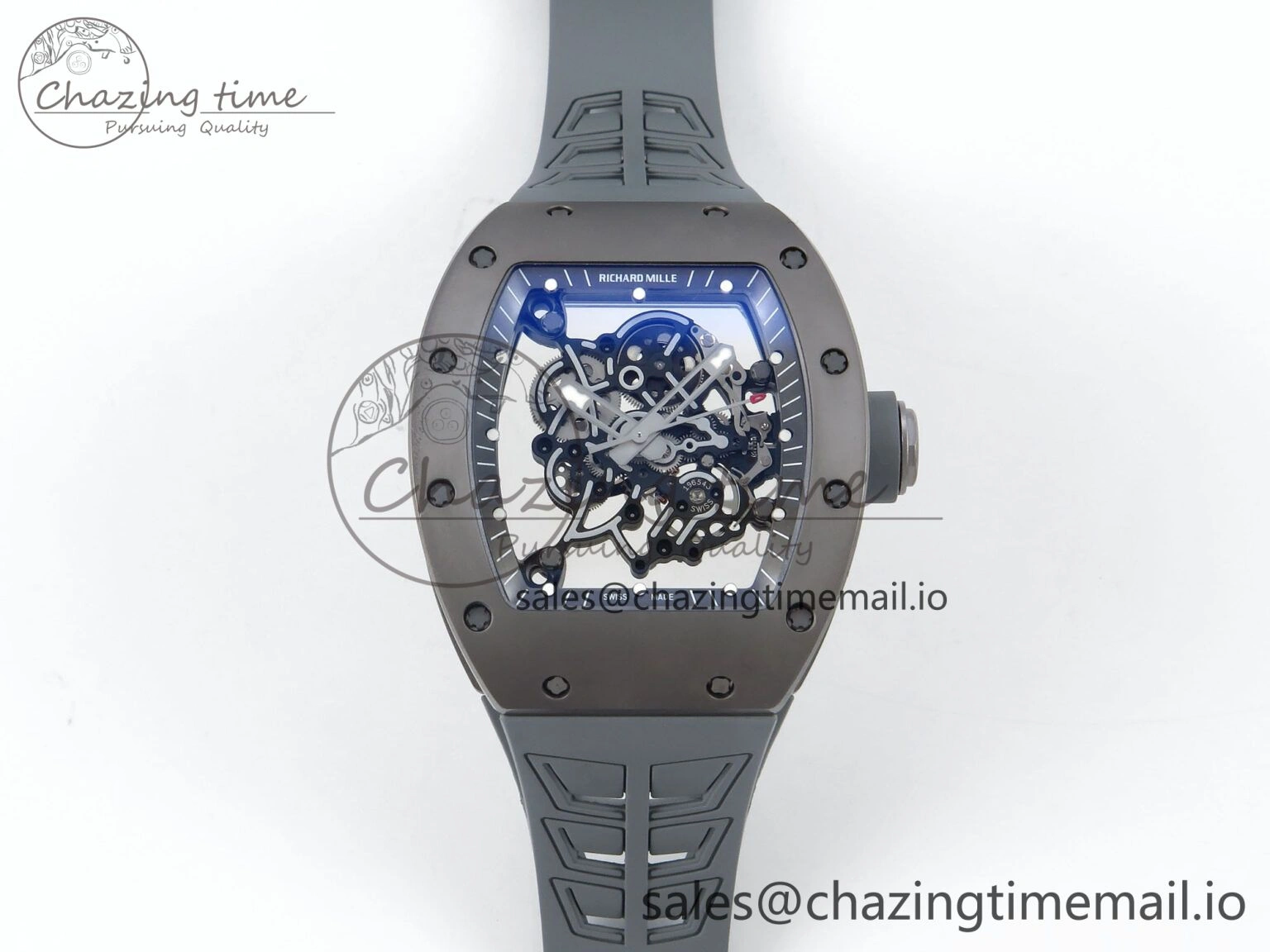 RM055 Gray Ceramic ZF 1:1 Best Edition on Gray Shark Rubber Strap RMUL2 Super Clone