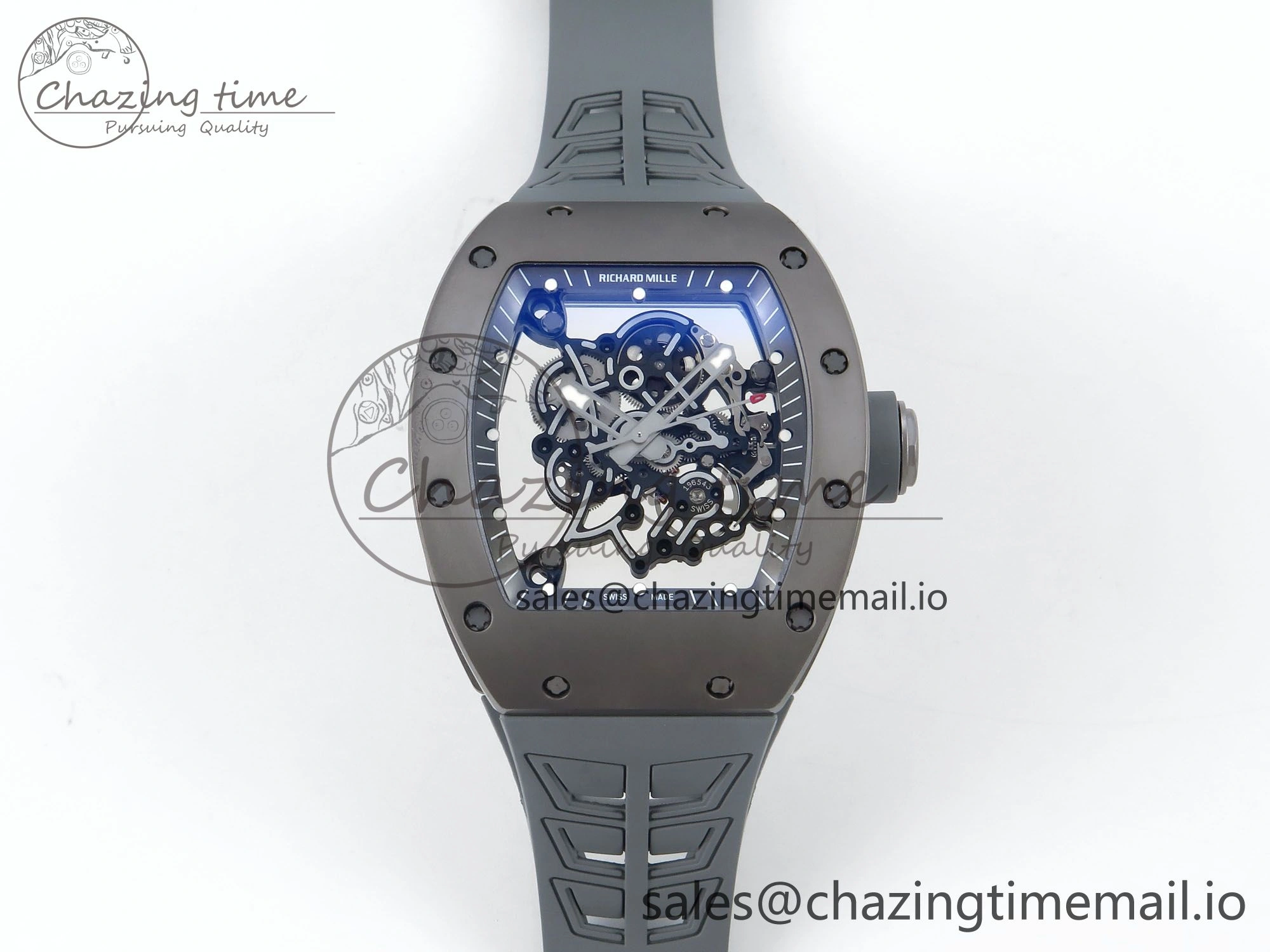 RM055 Gray Ceramic ZF 1:1 Best Edition on Gray Shark Rubber Strap RMUL2 Super Clone
