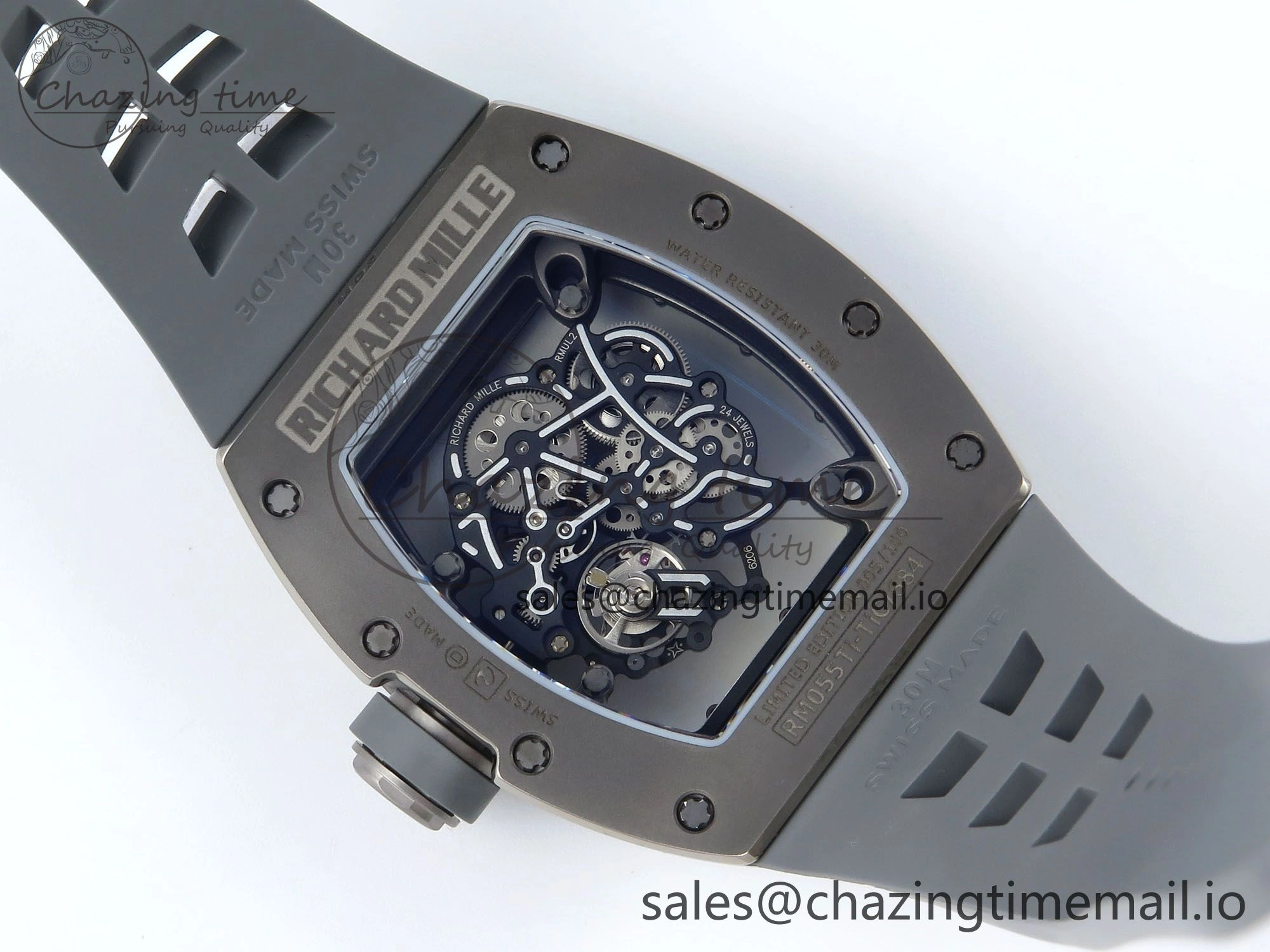 RM055 Gray Ceramic ZF 1:1 Best Edition on Gray Shark Rubber Strap RMUL2 Super Clone