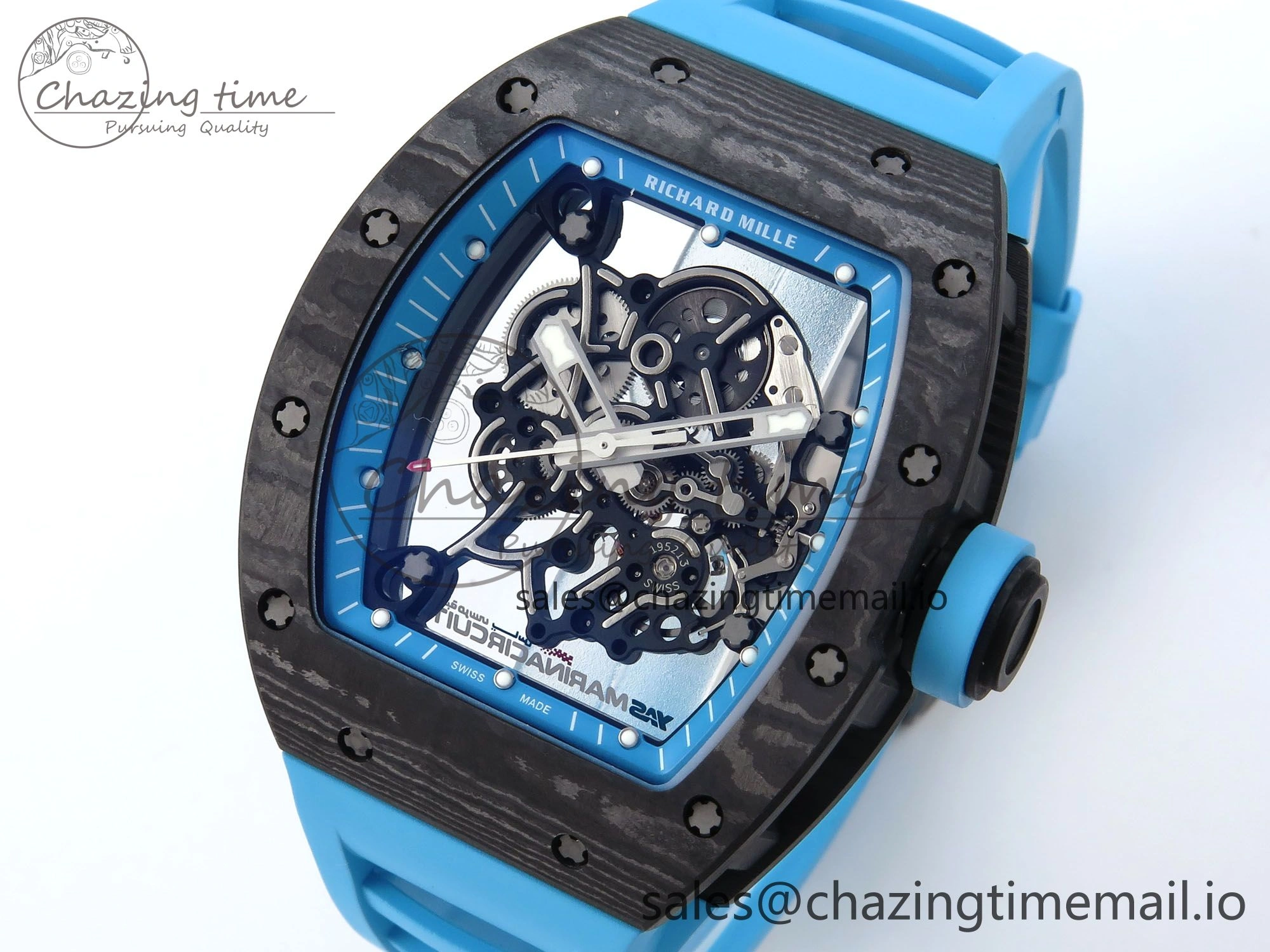 RM055 NTPT APSF 1:1 Best Edition Blue Bezel Blue Crown on Rubber Strap RMUL2 Super Clone