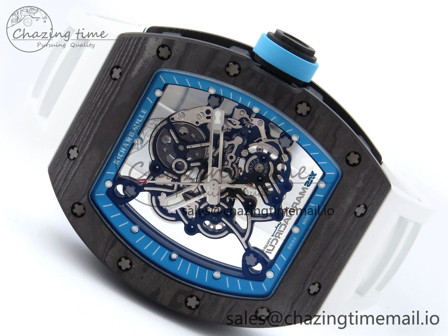 RM055 NTPT APSF 1:1 Best Edition White Bezel Blue Crown on Rubber Strap RMUL2 Super Clone
