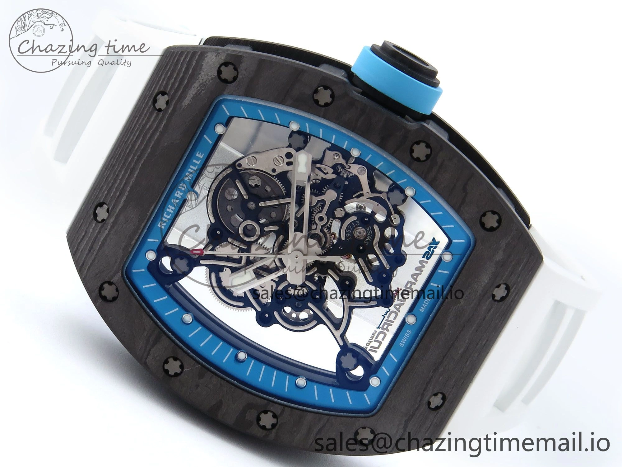 RM055 NTPT APSF 1:1 Best Edition White Bezel Blue Crown on Rubber Strap RMUL2 Super Clone