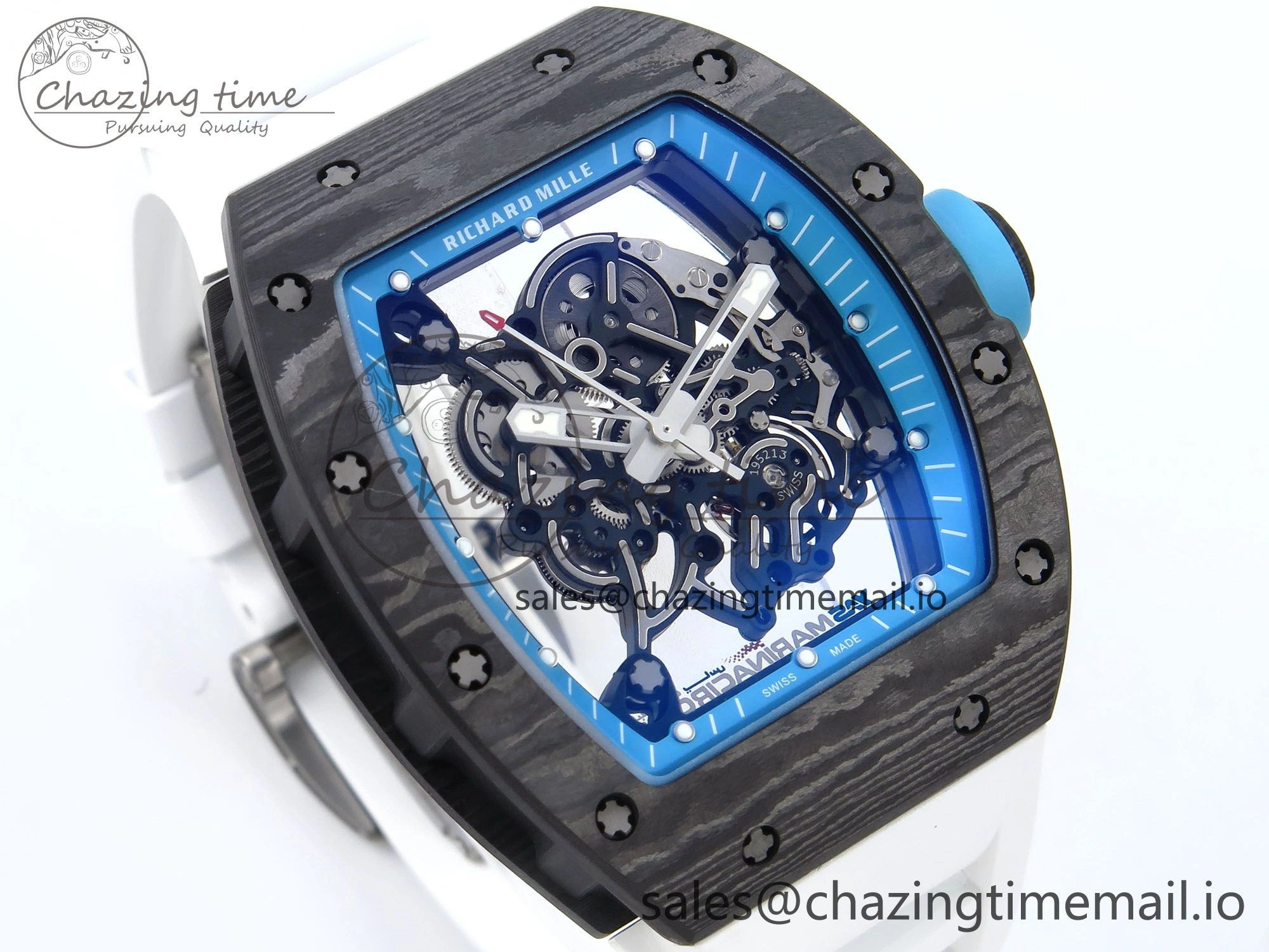 RM055 NTPT APSF 1:1 Best Edition White Bezel Blue Crown on Rubber Strap RMUL2 Super Clone