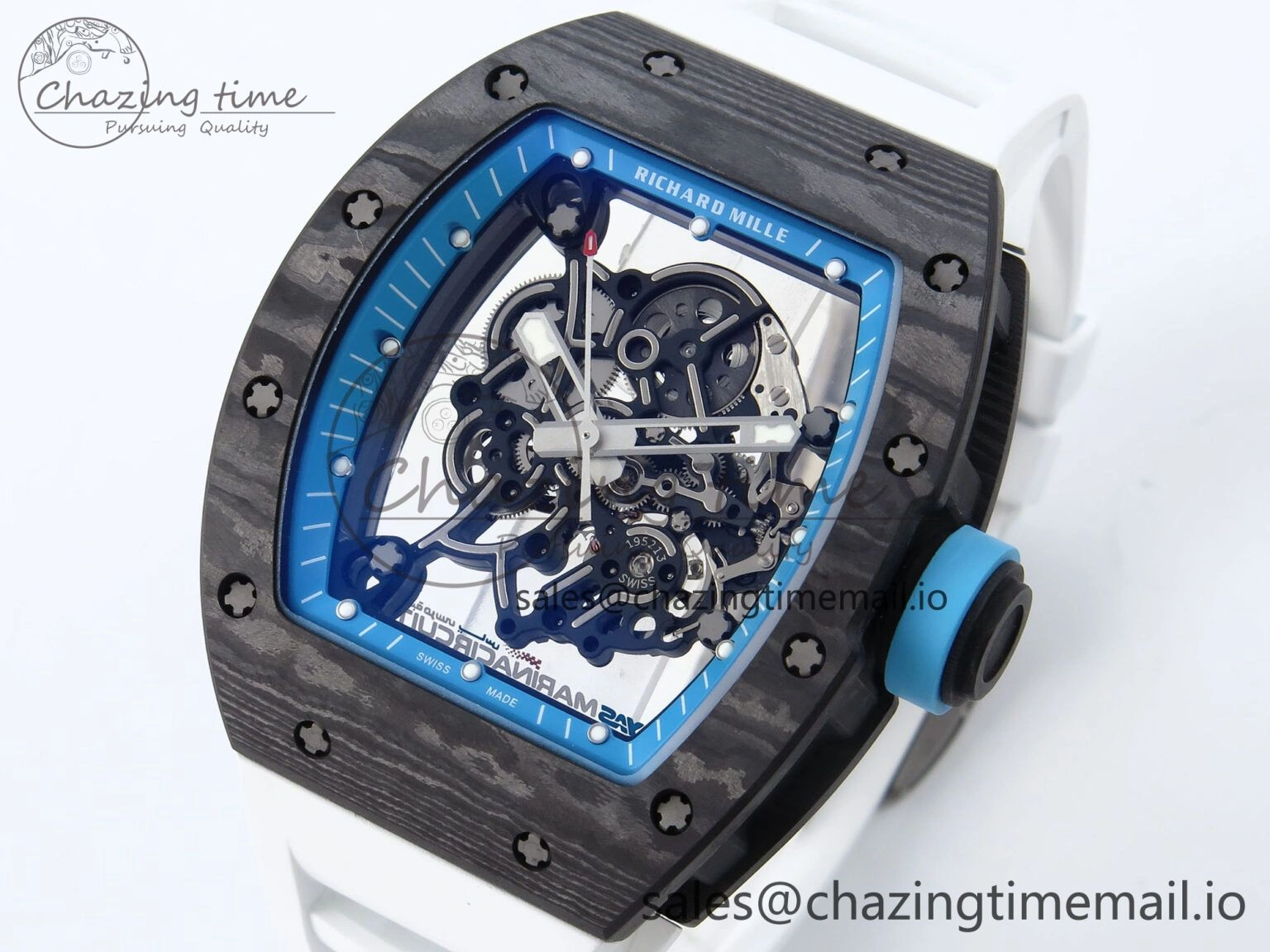 RM055 NTPT APSF 1:1 Best Edition White Bezel Blue Crown on Rubber Strap RMUL2 Super Clone
