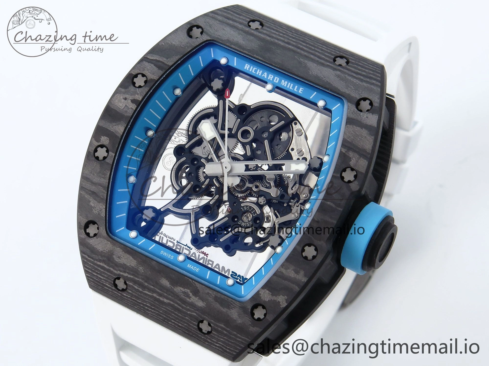 RM055 NTPT APSF 1:1 Best Edition White Bezel Blue Crown on Rubber Strap RMUL2 Super Clone