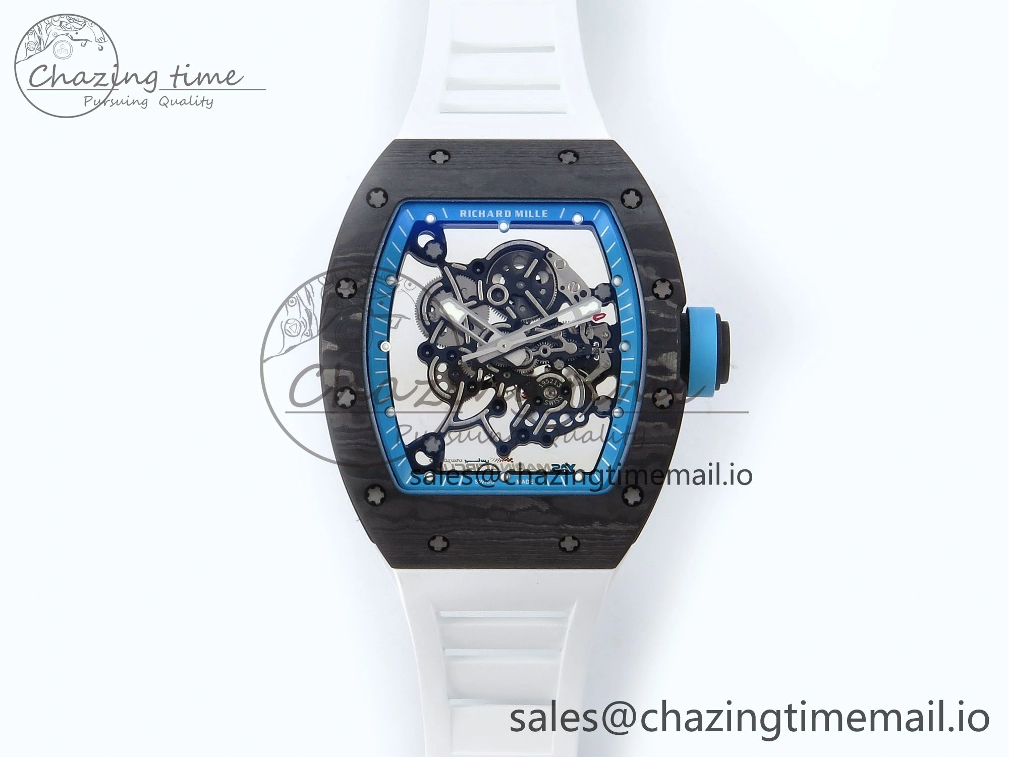 RM055 NTPT APSF 1:1 Best Edition White Bezel Blue Crown on Rubber Strap RMUL2 Super Clone