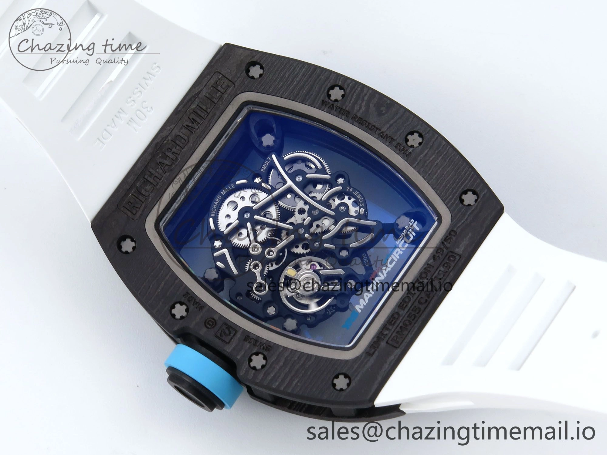 RM055 NTPT APSF 1:1 Best Edition White Bezel Blue Crown on Rubber Strap RMUL2 Super Clone