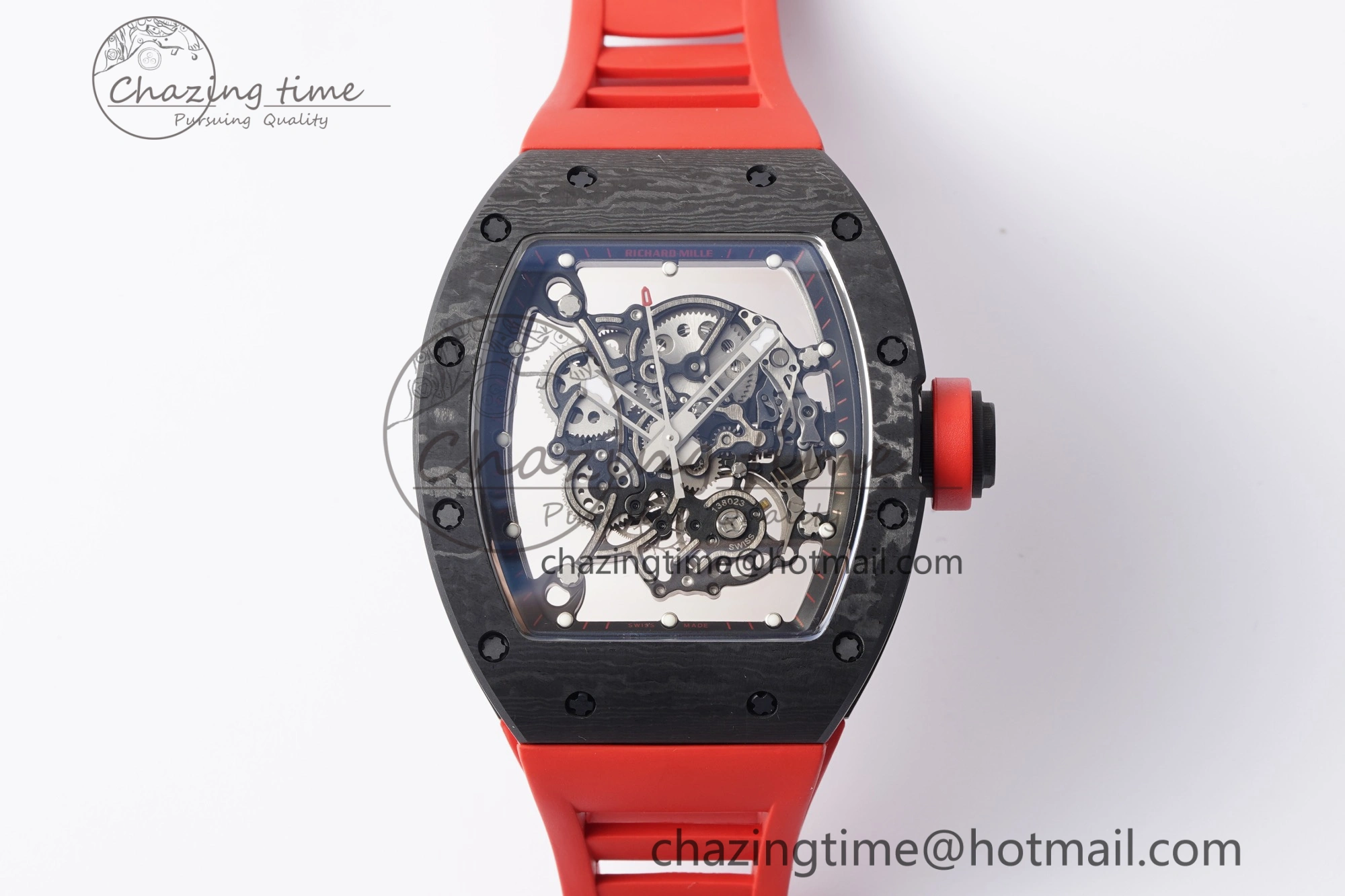 RM055 NTPT BBR Best Edition Skeleton Black Dial on Red Rubber Strap Clone RMUL2 V2