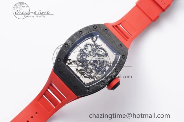 RM055 NTPT BBR Best Edition Skeleton Black Dial on Red Rubber Strap Clone RMUL2 V2