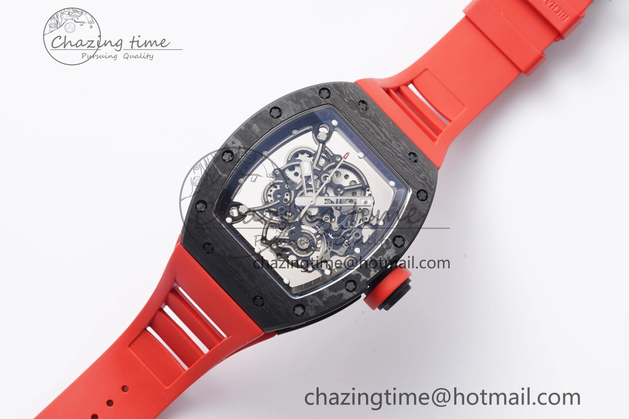 RM055 NTPT BBR Best Edition Skeleton Black Dial on Red Rubber Strap Clone RMUL2 V2
