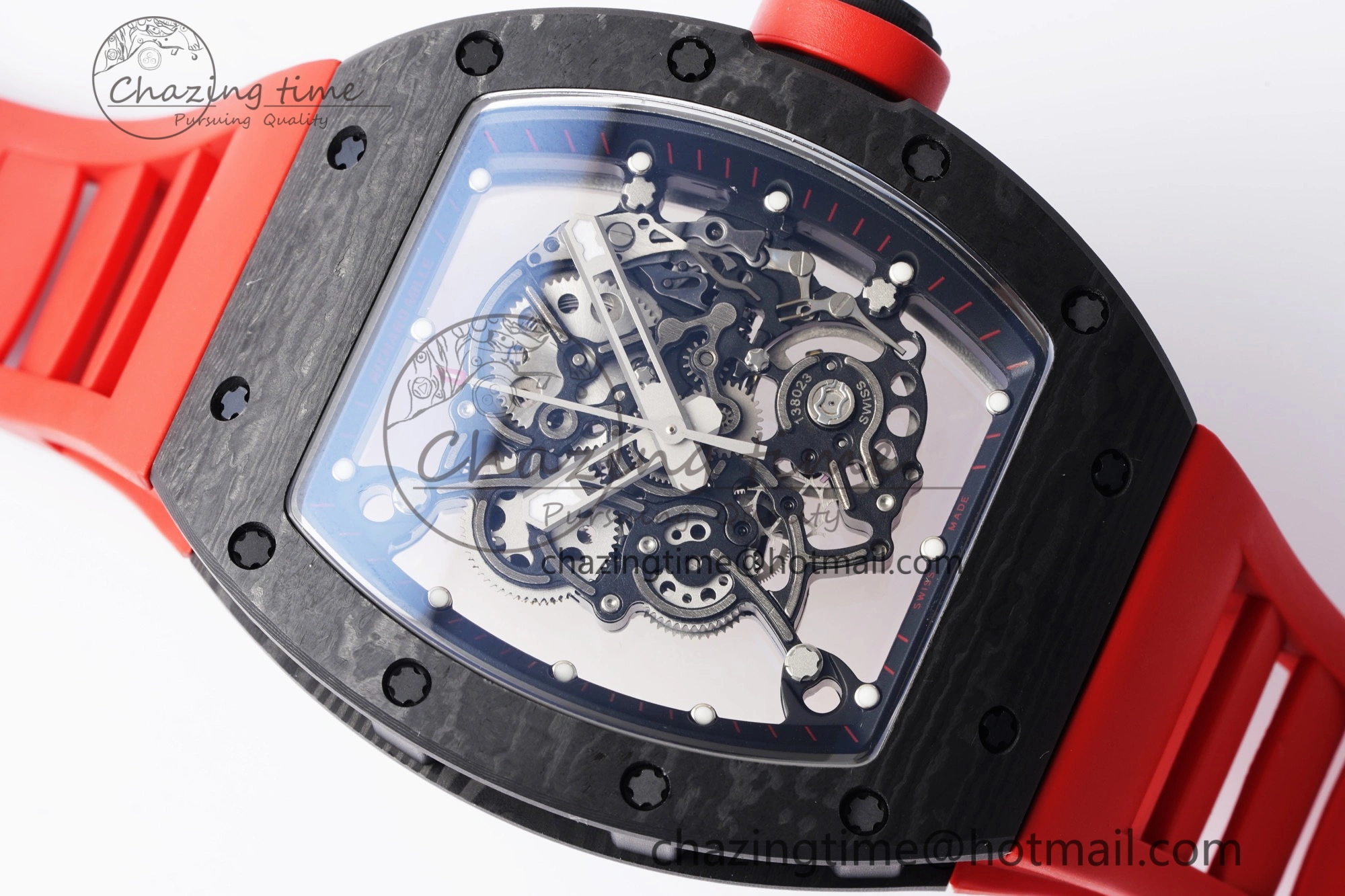 RM055 NTPT BBR Best Edition Skeleton Black Dial on Red Rubber Strap Clone RMUL2 V2