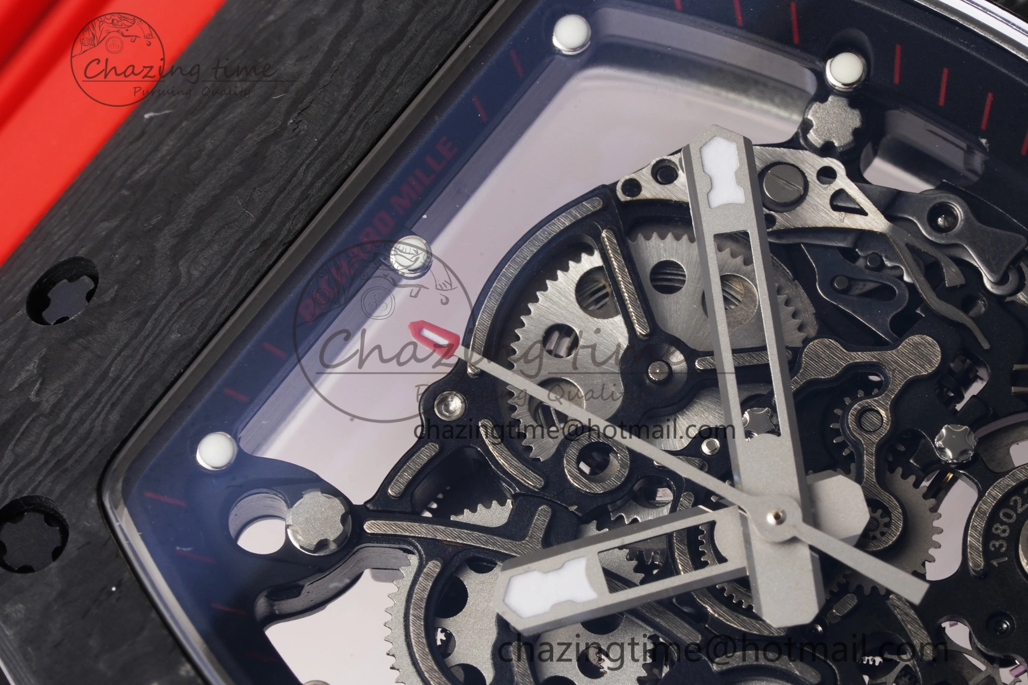 RM055 NTPT BBR Best Edition Skeleton Black Dial on Red Rubber Strap Clone RMUL2 V2