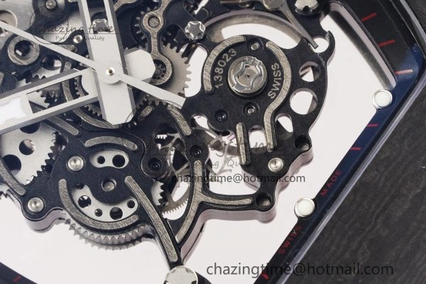 RM055 NTPT BBR Best Edition Skeleton Black Dial on Red Rubber Strap Clone RMUL2 V2