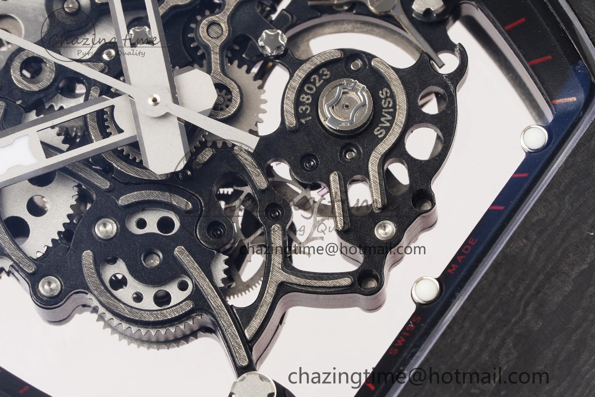 RM055 NTPT BBR Best Edition Skeleton Black Dial on Red Rubber Strap Clone RMUL2 V2