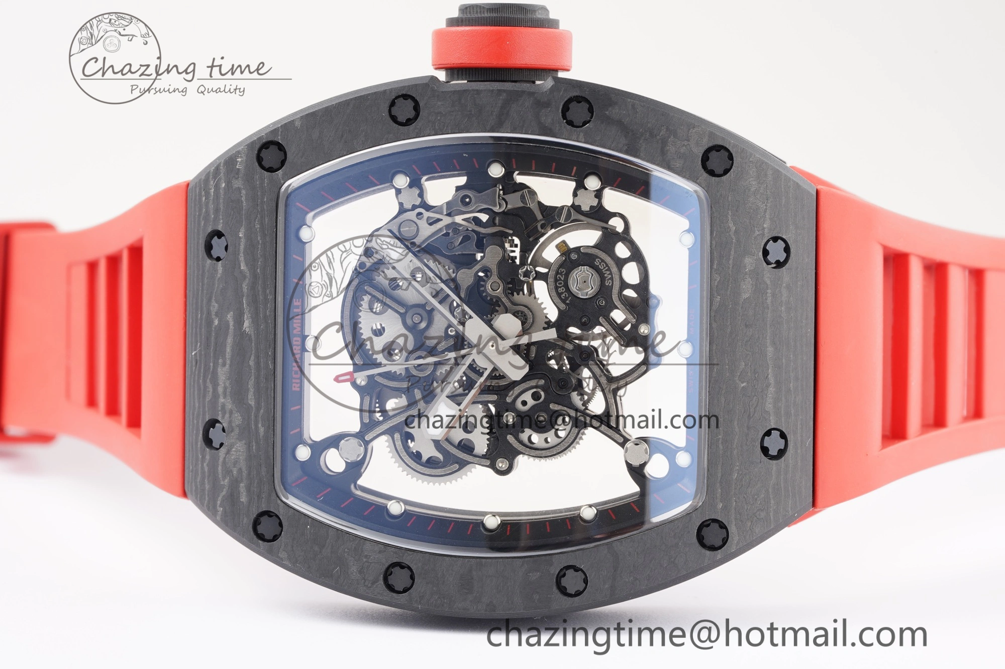 RM055 NTPT BBR Best Edition Skeleton Black Dial on Red Rubber Strap Clone RMUL2 V2