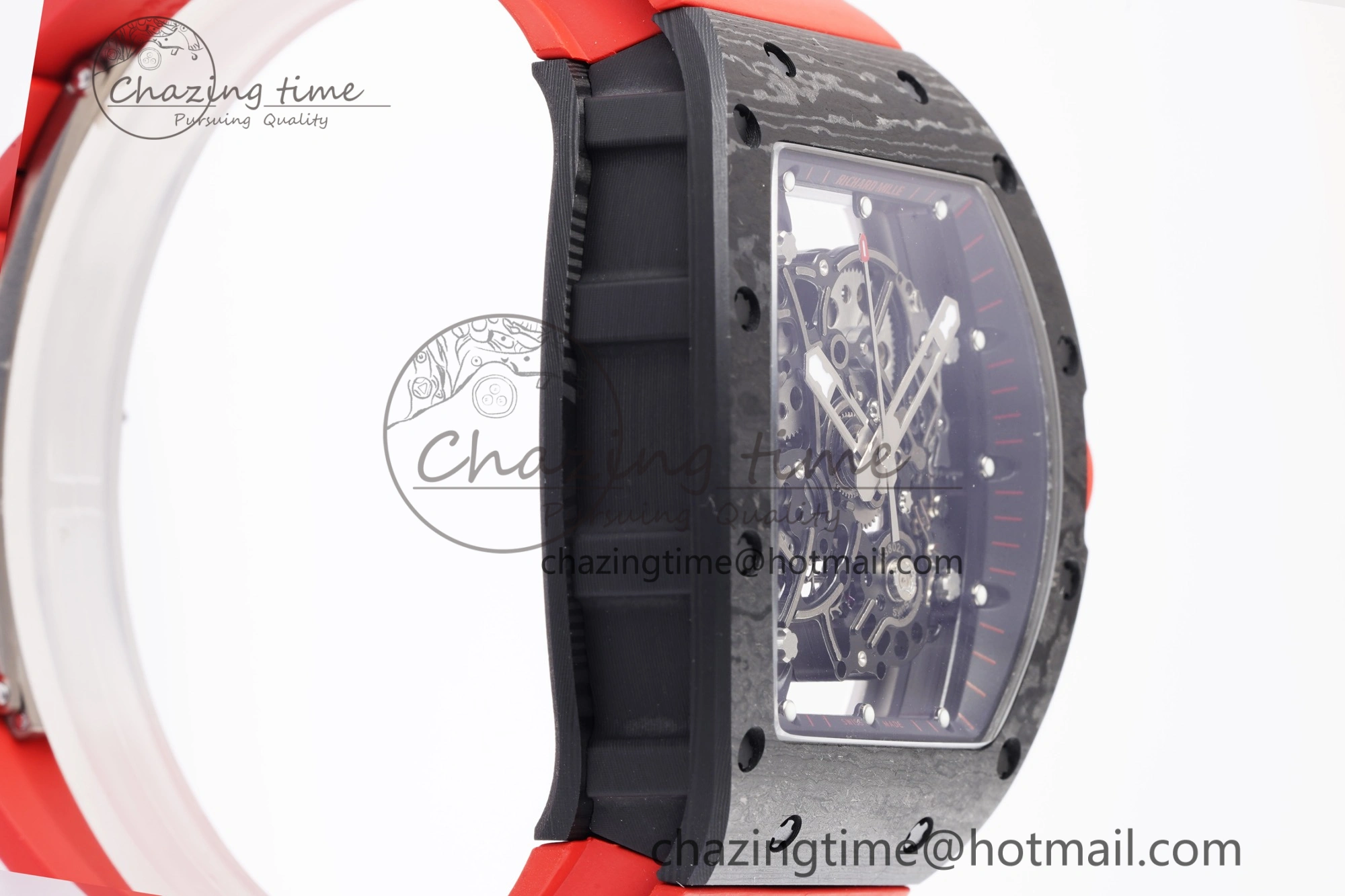 RM055 NTPT BBR Best Edition Skeleton Black Dial on Red Rubber Strap Clone RMUL2 V2