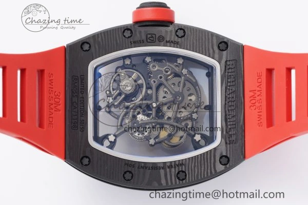 RM055 NTPT BBR Best Edition Skeleton Black Dial on Red Rubber Strap Clone RMUL2 V2