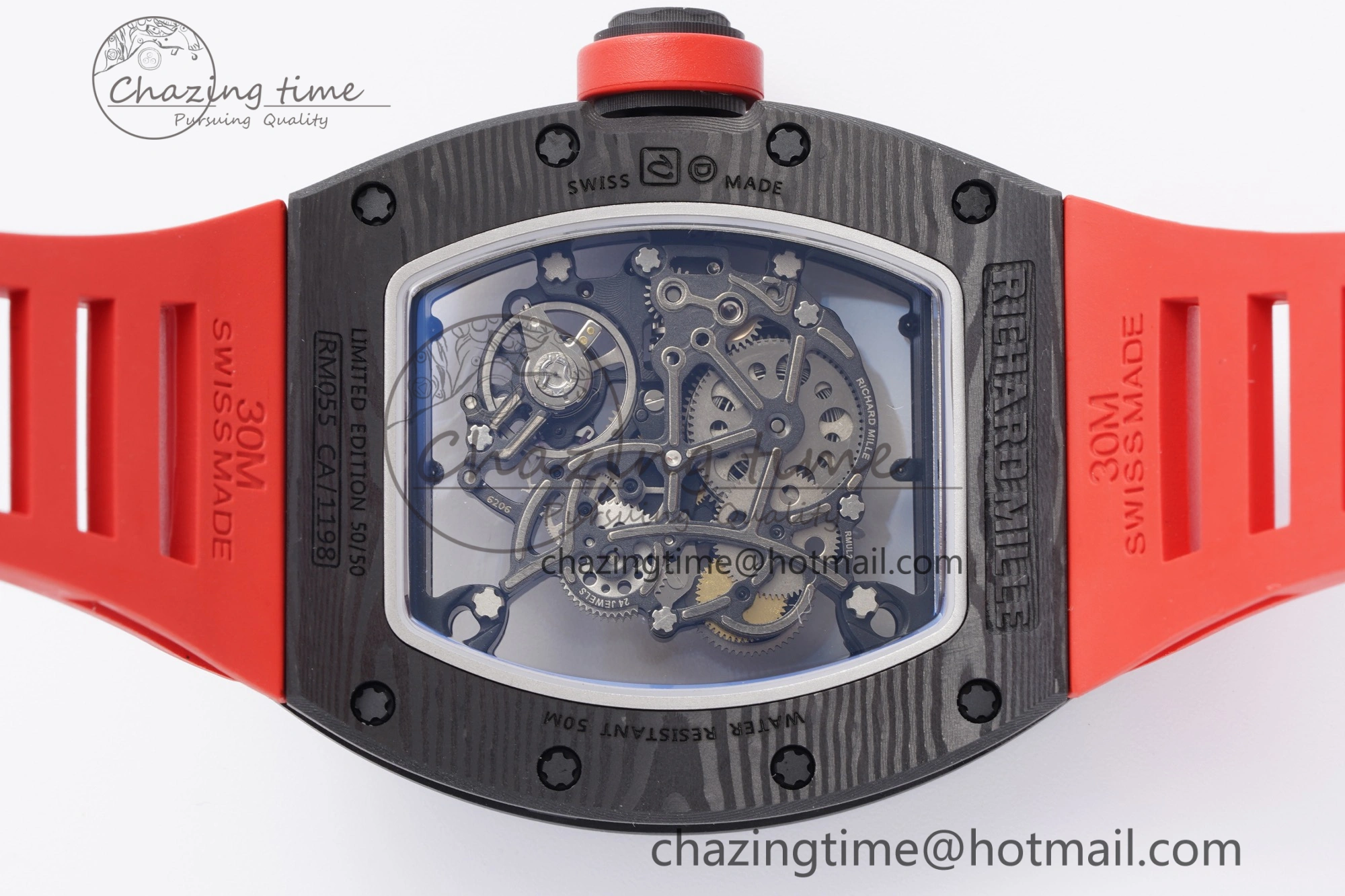 RM055 NTPT BBR Best Edition Skeleton Black Dial on Red Rubber Strap Clone RMUL2 V2