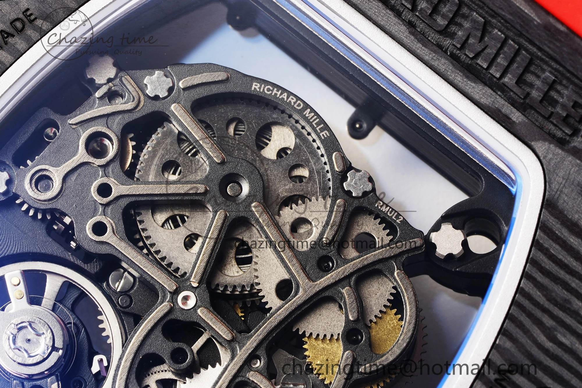 RM055 NTPT BBR Best Edition Skeleton Black Dial on Red Rubber Strap Clone RMUL2 V2