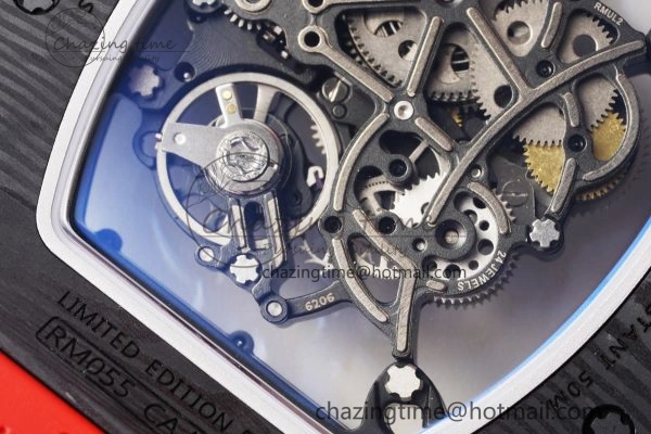 RM055 NTPT BBR Best Edition Skeleton Black Dial on Red Rubber Strap Clone RMUL2 V2