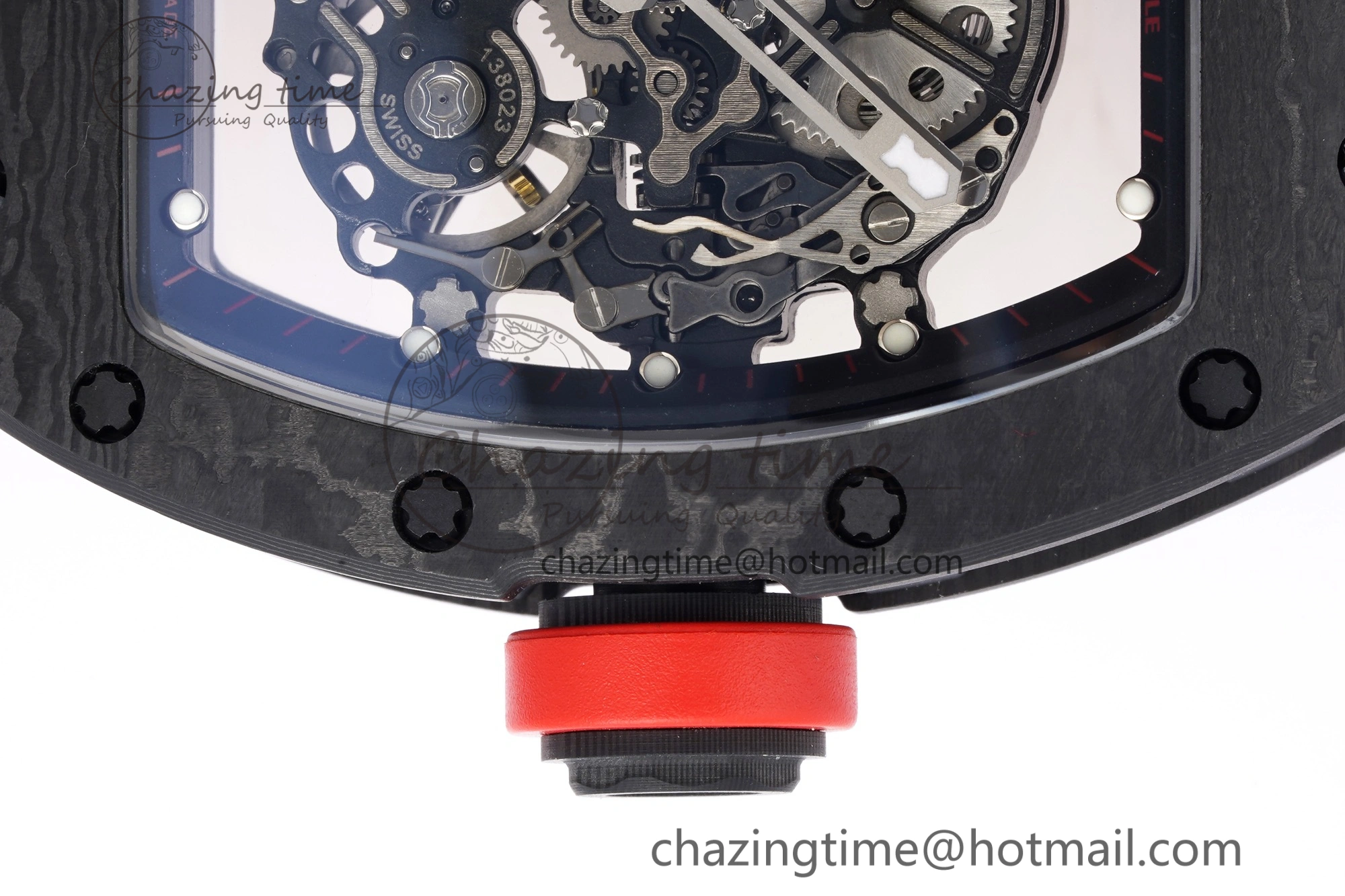 RM055 NTPT BBR Best Edition Skeleton Black Dial on Red Rubber Strap Clone RMUL2 V2