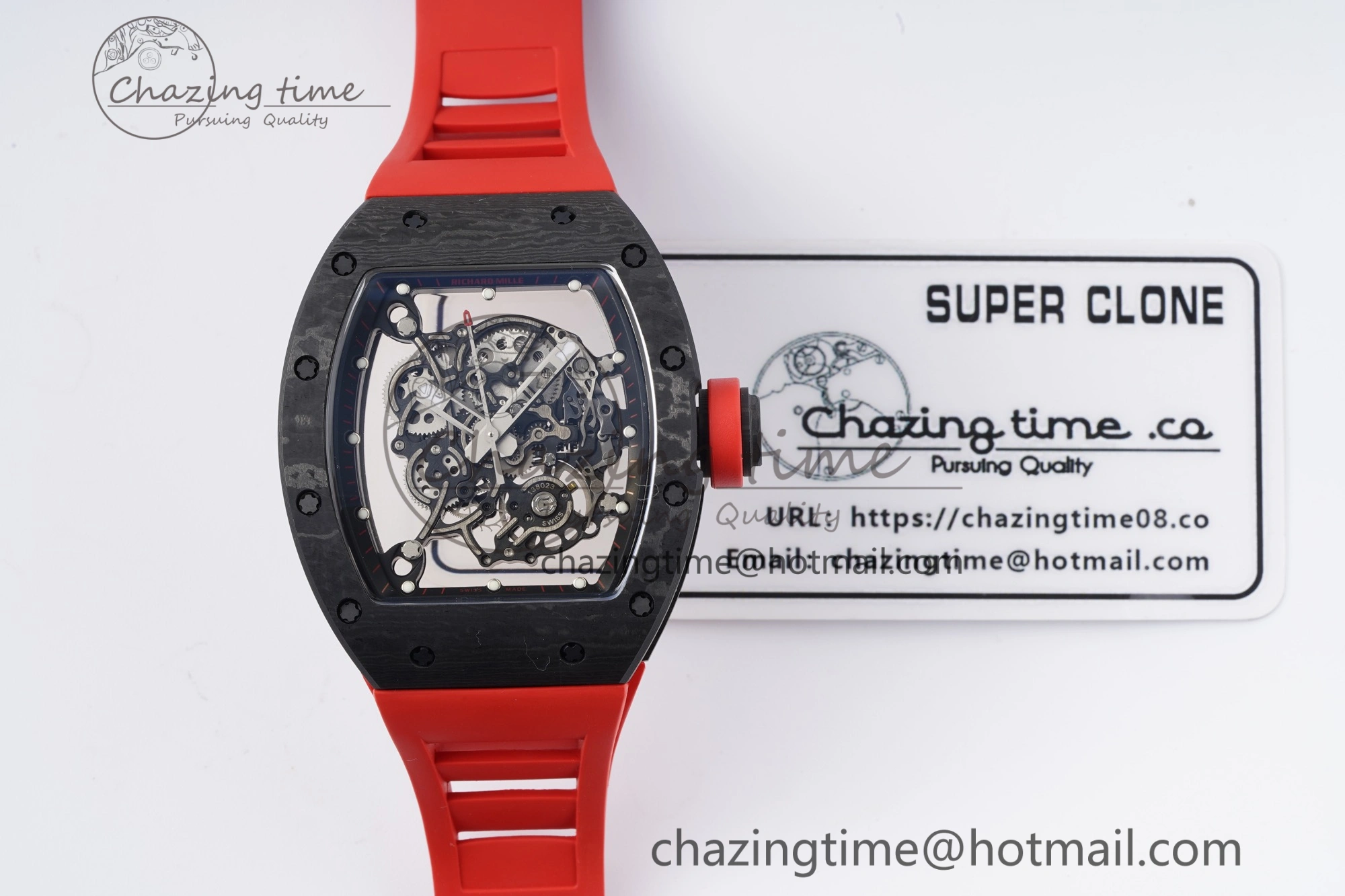 RM055 NTPT BBR Best Edition Skeleton Black Dial on Red Rubber Strap Clone RMUL2 V2