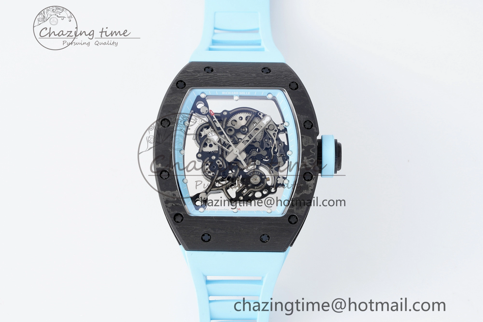RM055 NTPT BBR Best Edition Skeleton Blue Dial on Blue Rubber Strap Clone RMUL2