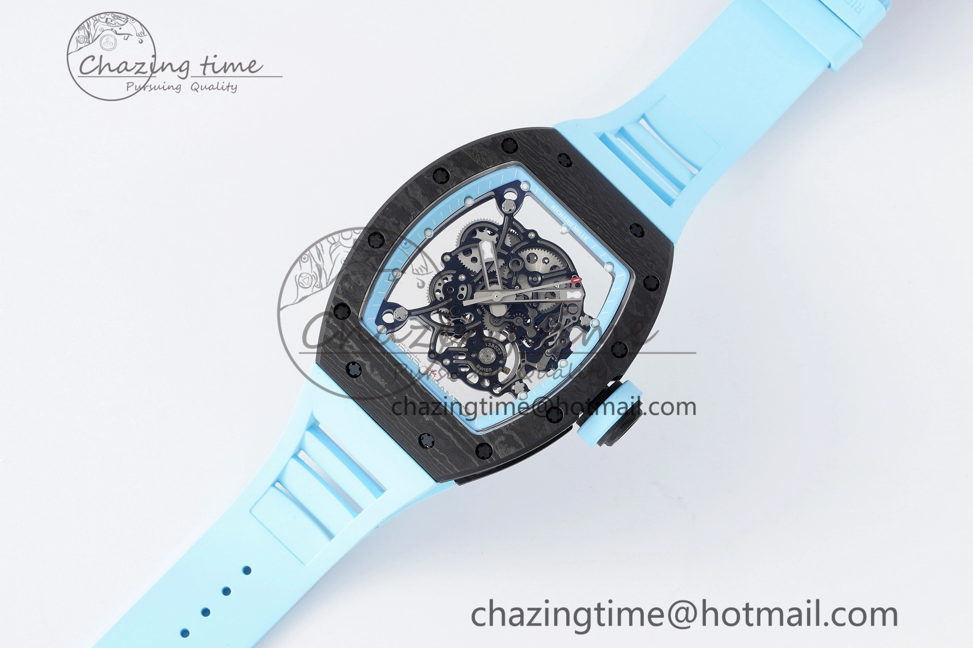RM055 NTPT BBR Best Edition Skeleton Blue Dial on Blue Rubber Strap Clone RMUL2