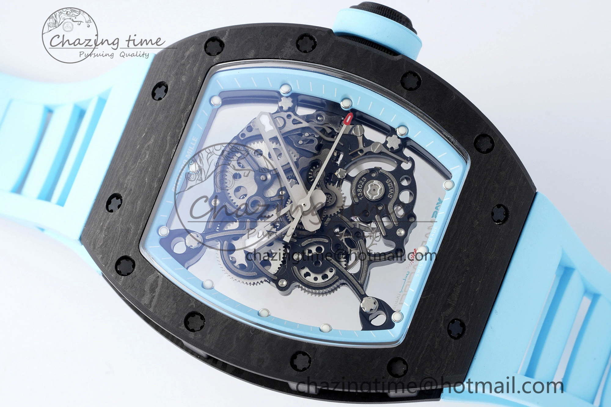 RM055 NTPT BBR Best Edition Skeleton Blue Dial on Blue Rubber Strap Clone RMUL2