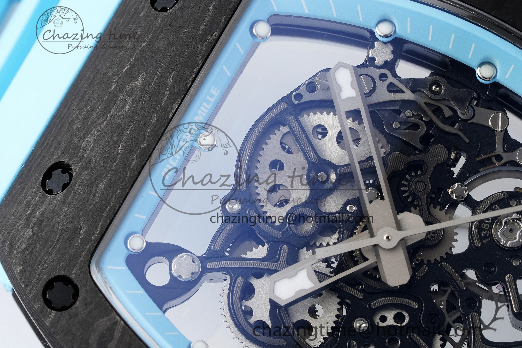 RM055 NTPT BBR Best Edition Skeleton Blue Dial on Blue Rubber Strap Clone RMUL2