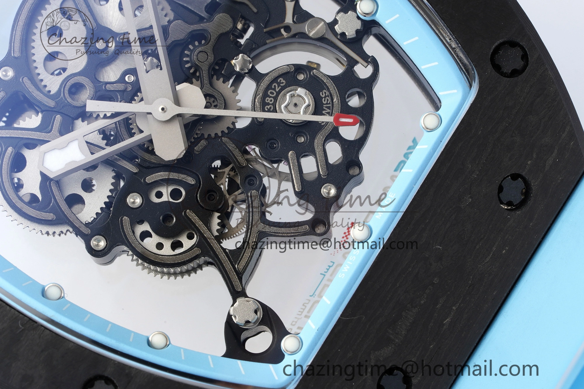 RM055 NTPT BBR Best Edition Skeleton Blue Dial on Blue Rubber Strap Clone RMUL2