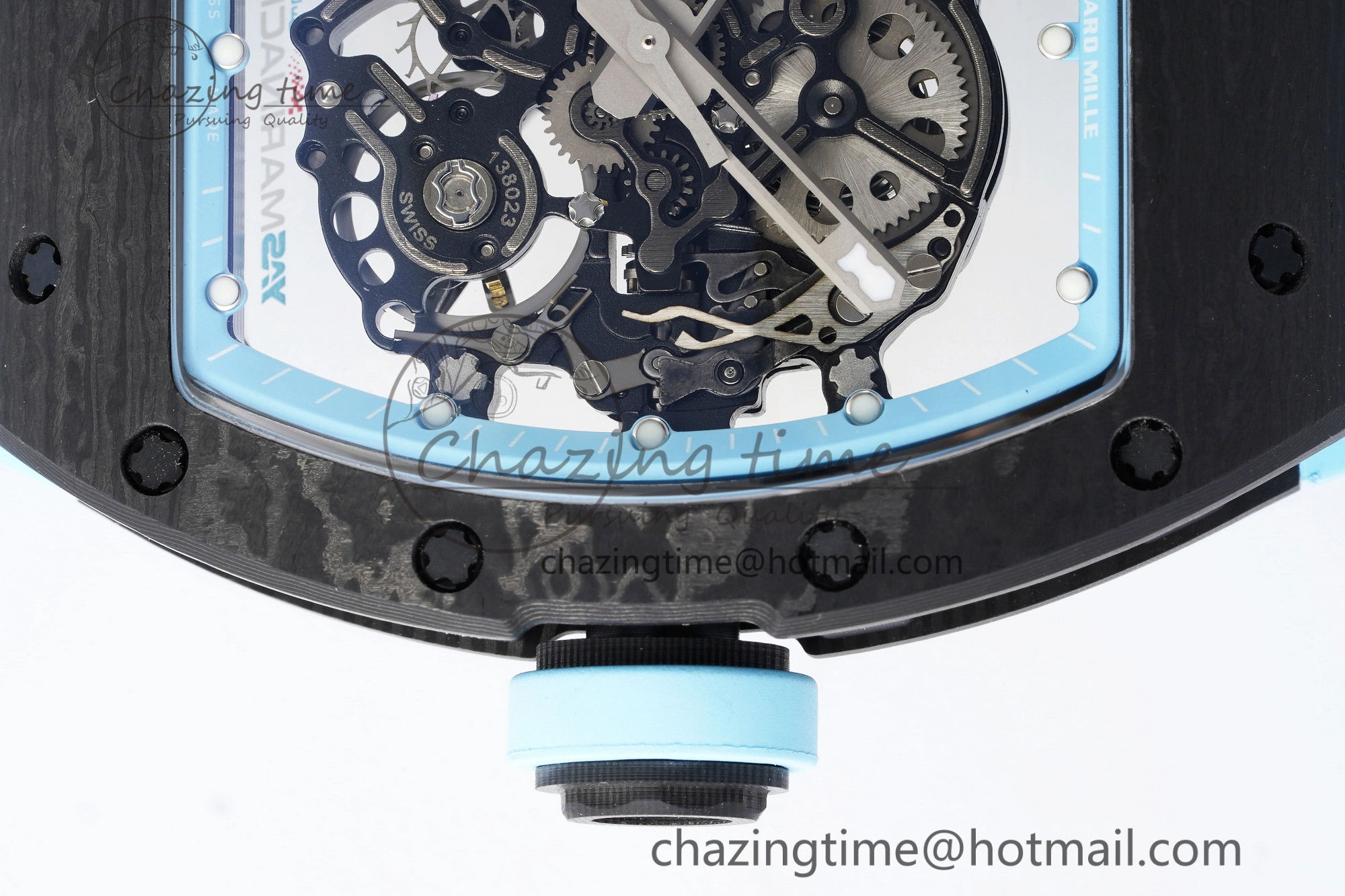 RM055 NTPT BBR Best Edition Skeleton Blue Dial on Blue Rubber Strap Clone RMUL2