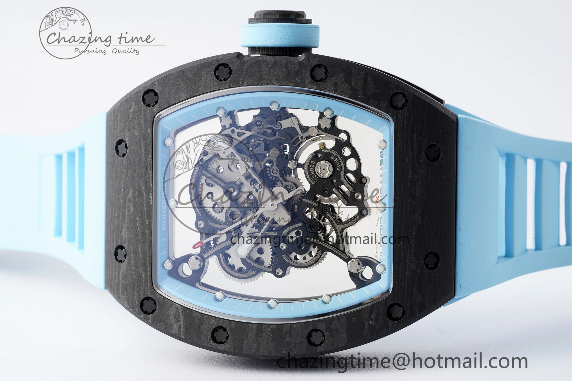 RM055 NTPT BBR Best Edition Skeleton Blue Dial on Blue Rubber Strap Clone RMUL2