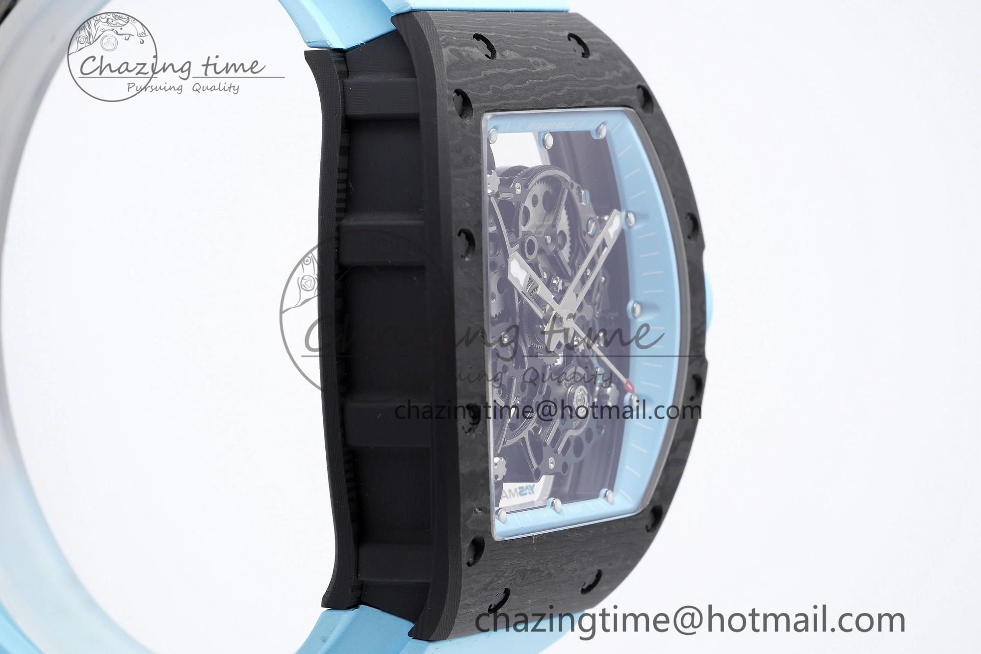 RM055 NTPT BBR Best Edition Skeleton Blue Dial on Blue Rubber Strap Clone RMUL2