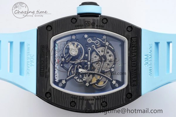 RM055 NTPT BBR Best Edition Skeleton Blue Dial on Blue Rubber Strap Clone RMUL2