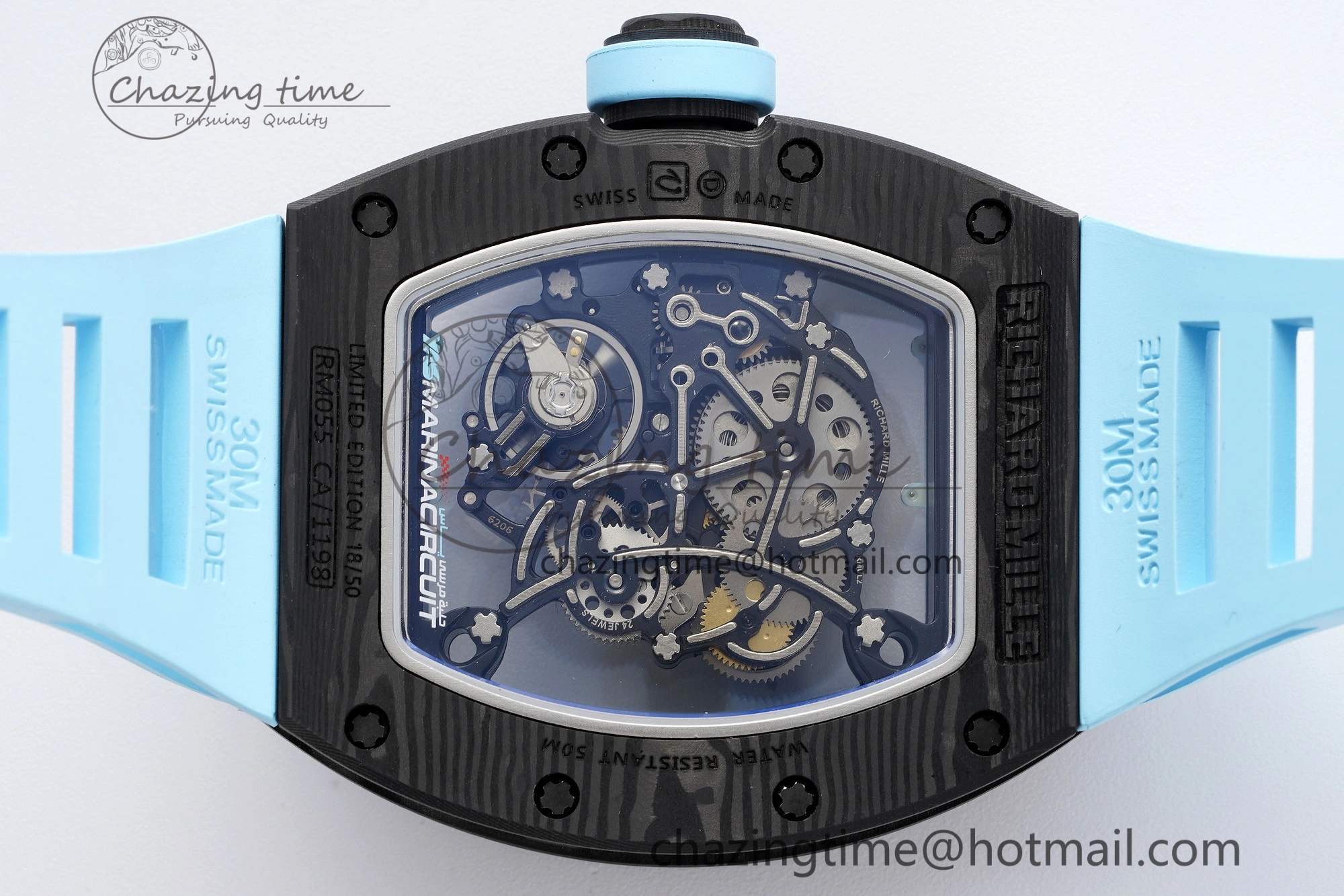 RM055 NTPT BBR Best Edition Skeleton Blue Dial on Blue Rubber Strap Clone RMUL2