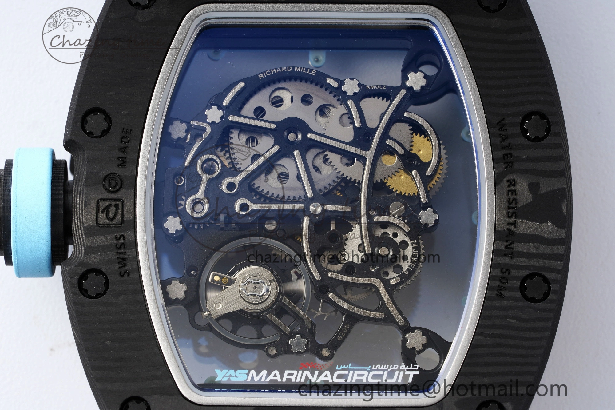 RM055 NTPT BBR Best Edition Skeleton Blue Dial on Blue Rubber Strap Clone RMUL2