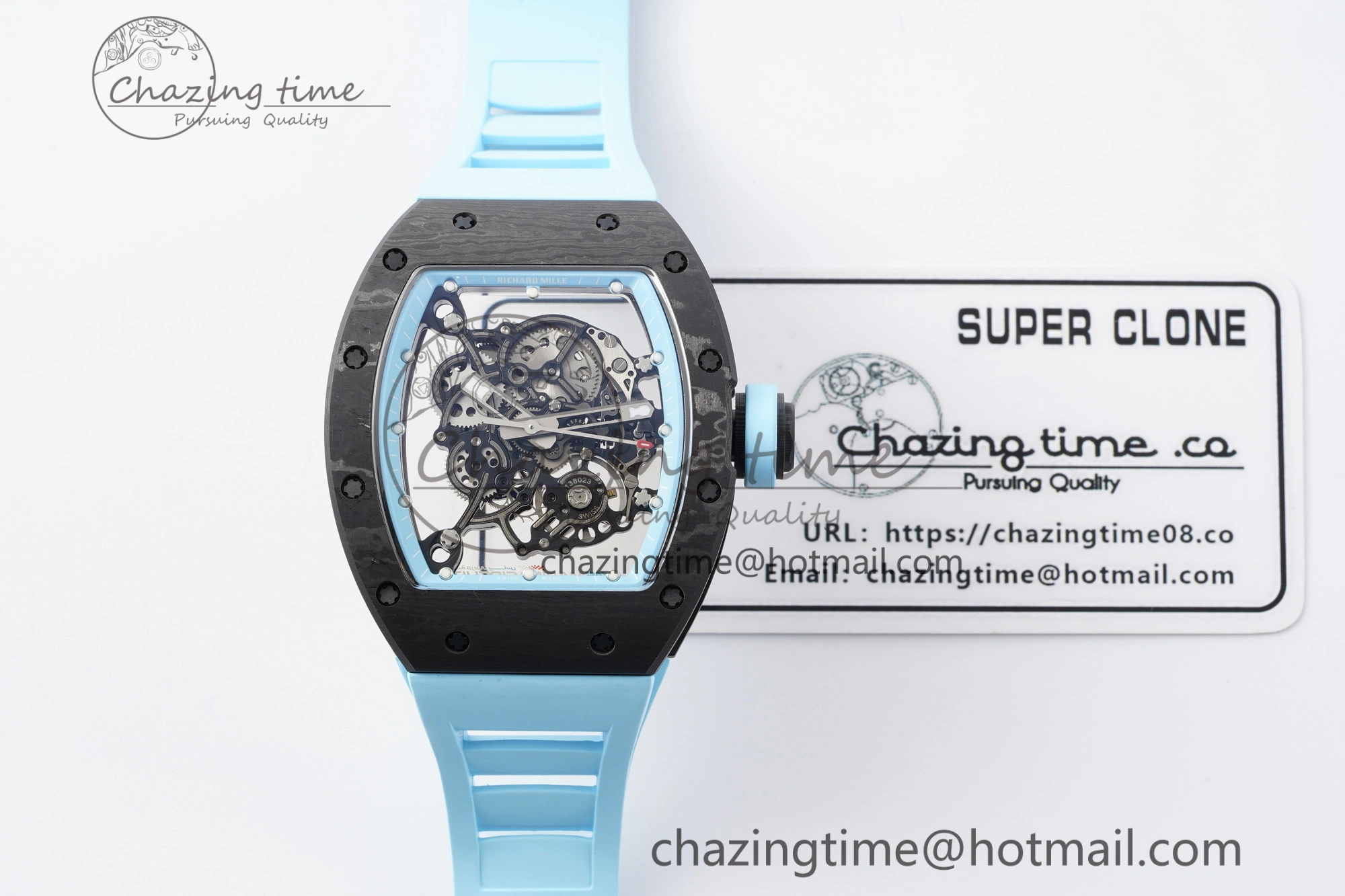 RM055 NTPT BBR Best Edition Skeleton Blue Dial on Blue Rubber Strap Clone RMUL2