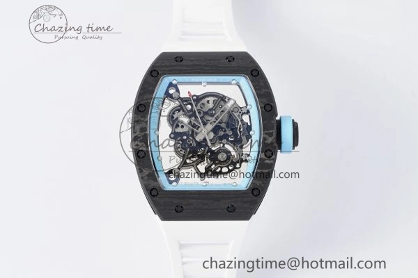 RM055 NTPT BBR Best Edition Skeleton Blue Dial on White Rubber Strap Clone RMUL2