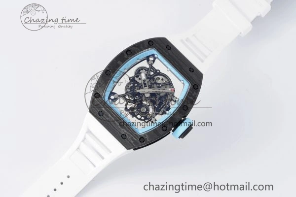 RM055 NTPT BBR Best Edition Skeleton Blue Dial on White Rubber Strap Clone RMUL2