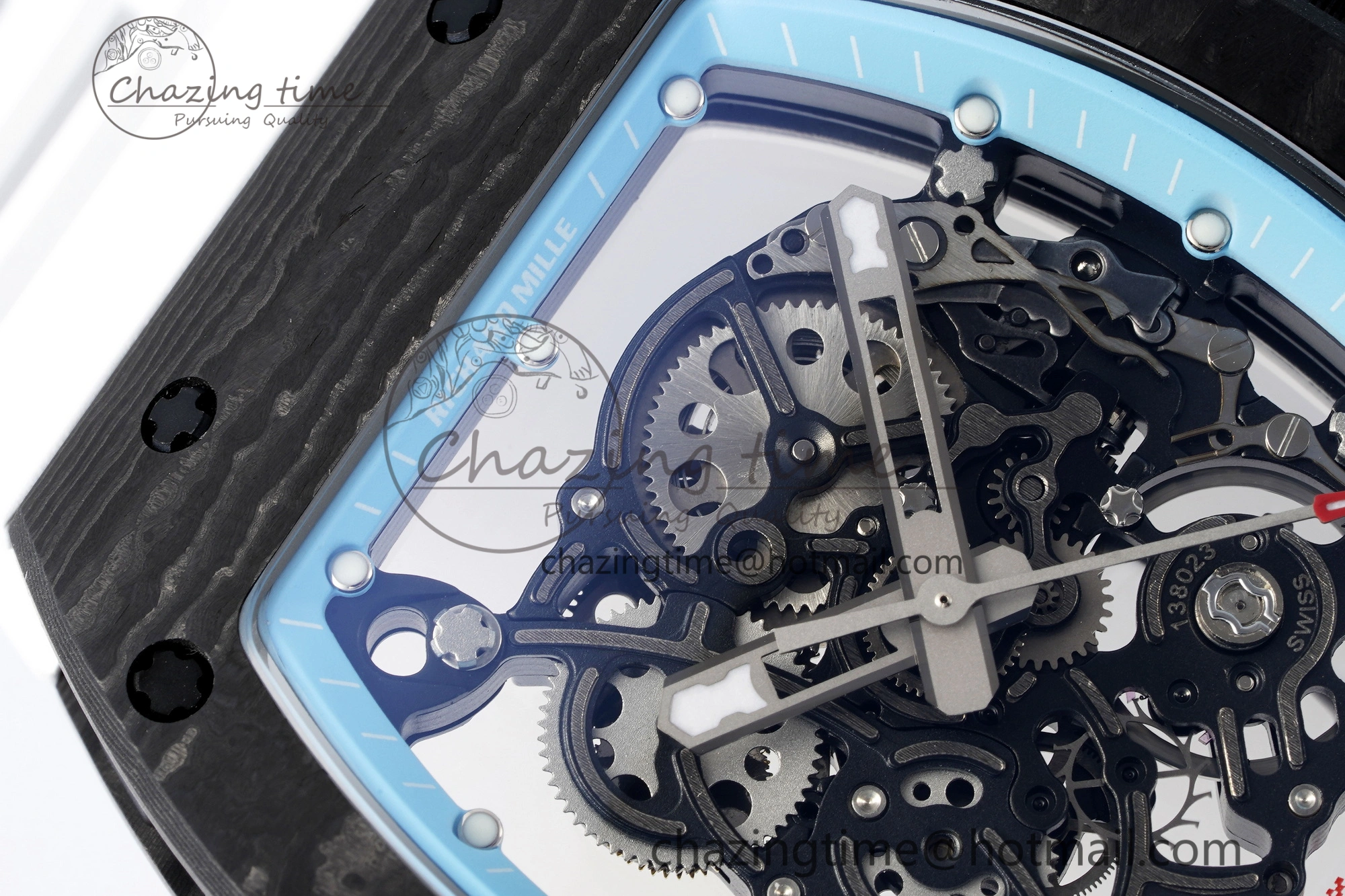 RM055 NTPT BBR Best Edition Skeleton Blue Dial on White Rubber Strap Clone RMUL2