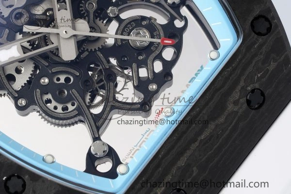 RM055 NTPT BBR Best Edition Skeleton Blue Dial on White Rubber Strap Clone RMUL2